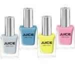 JUICE ONE COAT NAIL PAINT COMBO HELLO PINK - 48, DUSTY BLUE - 51, NATURAL GRAY - 52, BUTTERFLY YELLOW - 77 LONG LASTING 11ML EACH PACK OF 4
