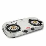 Khaitan 2 Burner Draw C | LPG Cooktop (with Extra Big Party Cooking Brass burner) Stainless Steel Body | Manual Ignition LP Gas Stove |1 Year Warranty | Pan India Service| ISI Approved | 2 Burners