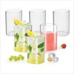 Treo by Milton V Square Borosilicate Glass Tumbler Set of 6, 280 ml Each, Transparent | Dishwasher Safe| Serve Whiskey | Wine | Juices | Cold Drinks | Water | Cocktails | Mixed Drinks