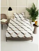 KOPA Extra Smooth Micro Single Bedsheet With 1 Pillow Cover -2pc set (snuz) geometric-beige/multi
