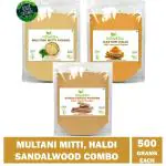 Homeda Multani Mitti, Chandan Powder, Kasturi Haldi combo (500g each - 1.5kg) | Sandalwood, Turmeric, Clay