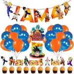 Zyozique Dragon Ball Z 4th Birthday Party Supplies and Decorations for Boys Includes Cupcake Toppers Balloons Banner Cake Topper for Kids (Pack of 37)