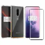 Kite Digital OnePlus 7T Pro Transparent Bumper Shock Proof Corner Soft TPU Silicone Flexible Back Case Cover + 5D/6D/11D/21D (Black) Tempered Glass Screen Protector