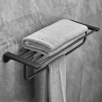Plantex Space Aluminium Towel Rack with Fix Towel Rod/Towel Bar/Towel Hanger for Bathroom/Loundry Room/Kitchen/Bathroom Accessories (970, Black)