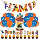 Zyozique Dragon Ball Z 1st Birthday Party Supplies and Decorations for Boys Includes Cupcake Toppers Balloons Banner Cake Topper for Kids (Pack of 37)