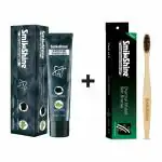 SmiloShine Whitening Toothpaste with Activated Charcoal Gel pack of 1 + SmiloShine Bamboo Charcoal Toothbrush
