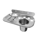 CUROVIT Stainless Steel Soap Dish & Tumbler Set/Soap Holder for Bathroom/Bathroom Brush Stand Wall Mount in Chrome Finish for Wash Area/Bathroom Fittings.