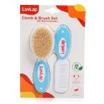 Luvlap White Baby Comb With Rounded Tips And Hair Brush With Natural Bristles 2 pcs