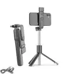 Bypor 360 Degree Rotation Foldable R1S Selfie Stick With Bluetooth Remote Control, Supports Up To 600 G, Black (Combo Of 2)