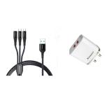 Xeanco 18W Dual Port Charger, 3.4 Amp Fast Charging Adapter with 3 in 1 Universal Cable (White)