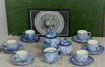 Caffeine Ceramic Handmade Stoneware Blue & White Tea Set (Set of 15 pcs Microwave & Dishwasher Safe Tea Set)