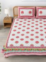 Mafatlal 144 TC Pure Cotton Hand Printed Jaipuri King size bedsheet 2 Pillow Cover (HFBSSN023)