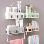SHOPITECH Decor for Kitchen 4 Bathroom Racks with 2 Towel Hangers Plastic Wall Shelf