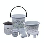SKI Nature's Gardern Printed Grey Plastic Bathroom Set 7 pcs