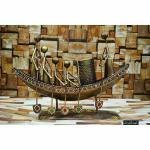 Gunendra Crafts Painted 5 Man in Boat Pen Holder Brown Cast Iron ShowPiece Pencil Holder 39 x 11 cm G354.