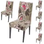 HOKIPO 140GSM Elastic Dining Table Chair Cover Set of 6, Buff Brown Geum (AR-5131-D3*6)