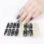 Secret Lives Semi Cured Nail Sticker Set Black Golden Glitter and Sparkle Design Salon Quality Manicures Works with Any UV Lamp, Long Lasting Includes 3 Nail File, 3 Prep Pad and 3 Cuticle Stick