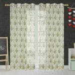 JARS Collections Set of 2 Net Sheer Green Tissue floral Long Door Curtains(4x8 ft)