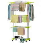 LivingBasics 3 Tier Stainless Steel & ABS Folding Cloth Dryer Stand (Lime Green)