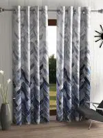 Home Sizzler 2 Pieces Geometrical Panel Eyelet Polyester Window Curtains - 5 Feet, Grey