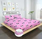 Filymore Micey Mouse Elastic Fitted bedsheet for Double Bed Made with Pure Microfiber 1 bedsheet and 2 Pillow Covers (Size 72x72 inches) fit up to 6 inches Mattress(Colour Pink and Black)-A1