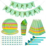 Party Propz Multicolor Rubber Rainbow Party Tableware-Disposable Paper Plates, Cups, Napkins, Straws With Banner, Cap And Blowout (Set Of 37)
