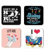 Whats Your Kick Roller Skates Lets Roll Quotes Printed Set of 4 Coaster With Metal Stand
