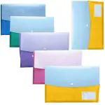 Shuban FS/Legal Heavy Duty Twin Double Pocket Document File Bag, Envelope Holder Storage Case, Snap Button Organizer, My Clear Plastic Gazette Folder (Assorted Color-6 Pcs)