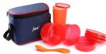 JAVA Oval Lunch Box Pack of 4 Red 3 Containers Lunch Box (200 ml, Thermoware)