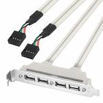 AdzMozi New 4 Ports USB 2.0 Header Port Slot Plate Adapter Panel Cable Female Screw to Motherboard 9Pin Header Back PCI Rear Panel Bracket for Desktop Computer