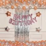 Party Propz Rose Gold Foil Birthday Decoration Kit-Star Foil Balloons With Ballons Banner Led Light And Hand Pump