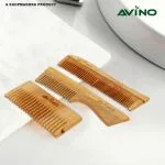Avino 100% Pure Natural Anti Hair Fall Neem Wood Combs - Handle, Bina Curve, Pocket Combo Set Of -3