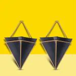 10Club Hanging Metal Planters (Black, Pack of 2) | Inverted Pyramid-Shaped Pots for Indoor Gardening and Home Decor | Wall Mountable Triangular Planters with Gold Frame