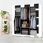 BE MODERN 6 Shelves French Door Print Carbon Steel Collapsible Wardrobe (Finish Color -6_BLACK, DIY(Do-It-Yourself))