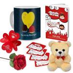 Indigifts Love Themed Coffee Mug, Artificial Rose, Cute Teddy And Naughty Coupon Cards Valentine Gifts For Couple
