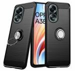 Unistuff Back Case Cover for Oppo A38 with Magnetic Kickstand | Premium Matte Finish | Camera Bump Protection | Rubberized Ring Cover - Night Black, 78469