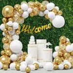 SPECIALYOU.IN Welcome Decoration kit with White, Confetti & Gold chrome Balloons for decoration, welcome home decor kit, welcome back decoration combo, White and Gold balloons for decoration - 52 Items