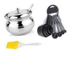 Stainless Steel Ghee Dani or Ghee Pot with 3 Pcs Bag Lunch Box and Multicolour, Pack of 2