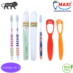 MAXI Oral Care Combo of 6-(2 Adults) Mango Hard Toothbrush & (2 Adults) Candy Hard Toothbrush Travel Pack & (2 TC) 1 Number Tongue Cleaner