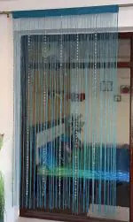 THE PROFESSIONALS Beads Curtains, 7 Feet, Aqua, 1 Piece, Striped, Lined, Washable, Rod Pocket Curtains