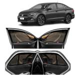 Kingsway Car Magnetic Sun Shades Curtains for Volkswagen Virtus, Model Year : 2022 Onwards, Zips in Front Window, Color : Black, Cotton Mesh, Complete Set of 4 Piece
