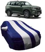 Carigiri White And Navy Blue Car Body Cover For Mahindra Scorpio N(Triple Stitched,Mirror Pocket,Dustproof)(Models-2022,2023)