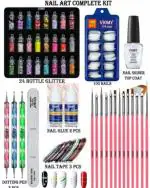 viomy Ultimate Nail Art Kit Combo - 24 Glitter, 100 Nails, Brushes, Glue & More (8 Items)