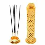 OGU Stainless Steel Agarbatti Incense Stick Stand Holder with Ash Catcher & Dhoop Holder for Home, Office & Temple (2 Pcs, Golden)