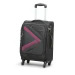 Citizen Arrow Voyage Trolley Bag 59 cms Small Cabin Bag with Wet Pouch, Expandable Luggage with 4 Spinner Wheel, Built in Combination Lock, Soft Sided Polyester Suitcase for Travel (Black/Purple)