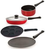 Nirlon 4 pcs of Red, Black Heat Resistance Pot and Pans Cookware Combo Set Standard