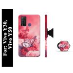 Mobi Elite Beautiful Butterfly Printed Hard Back Cover Case with Mobile Holder, Pop holder, Pop socket for Vivo Y30, Vivo Y50