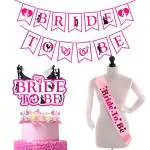 Zyozique Bachelorette Party Set - Bride To Be Banner with Bride to Be Sash, Cake Topper (Pack of 3)