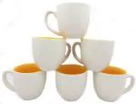 Ceramic Pack of 6 Round Shape Pin Dot Coffee Printed Tea/Coffee Cups Beautiful & Stylist, Best For HOME/OFFICE Regular Use (Set of 6) Ceramic (White & Carrot Orange) 150ML (White, Multicolor)