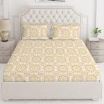 Layers Firenze 100% Cotton King Size Bedsheet with Pillow Cover Set 140TC Light Weight, Skin Friendly, Moisture Absorbent, All Season Comfort (Ethnic Pattern ,Beige )